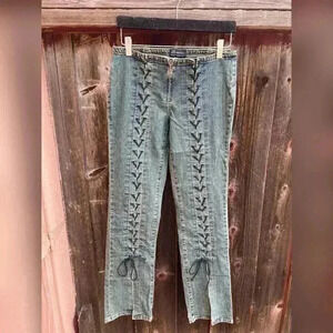 Vintage Y2K Criss Cross Lace Up Low Rise No Boundaries Flare Jeans